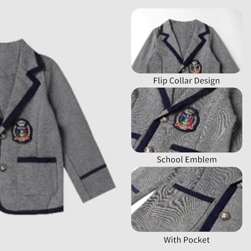 Image of Mud Kingdom Boys British School Uniform Set Long sleeve Tie Badge Pleated Plaid Back to School 4-16Y