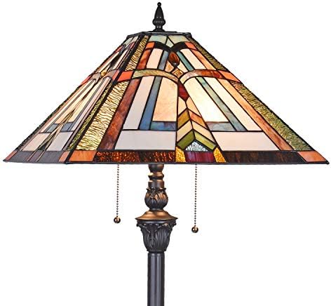 Thatyears Tiffany Floor Lamps-Stained Glass Tiffany Style Floor Lamps for Living Room-16'' Decor Standing Tiffany Mission Reading Lamps with 65'' Antique Pole for Corner Bedroom Home Office
