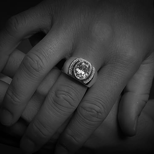 Bague à large bande pour hommes en argent et améthyste véritable
