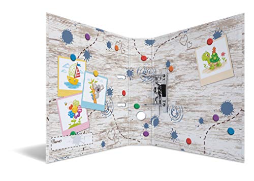HERMA Ordner A4 Kinder Holzoptik, 7 cm breit, Ringordner mit Kindergarten Tiere Motiv, bunter Aktenordner mit Innendruck für Jungen, Mädchen und Kinder