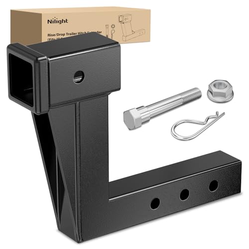 Image of Nilight Trailer Hitch Extension Riser for 2 Inch Receiver with 8 Inch Rise or Drop with Bolt Nut Clip 10,000 lbs Capacity Adjustable Extend 4.7 inch 6.7 inch 8.6 inch Length Black Coated for Class I-VI Receivers