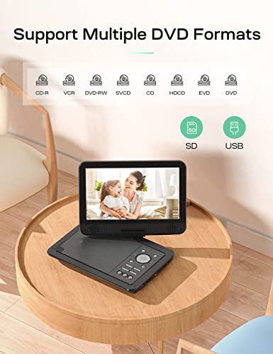 Yoton 12.5" Portable Dvd Player For Car, Portable Dvd Player For Kids With 10.5" Hd Swivel Screen, 1.8M Car Charger, Rechargeable Battery, Support 4-6 Hours Play Time, Usb/Sd Card[Not Support Blu-Ray] #TOP3