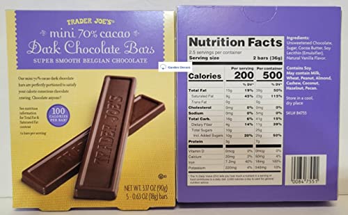 Priano Trader Joe'S Mini 70% Cacao Dark Chocolate Bars 100 Calories 3.17Oz 90G thumb #1