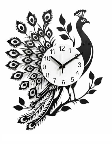 Image of Home Decoration European Peacock Analog Wall Clock Crystal Luxury Living Room Creative Personality Art,Metal,Blue,Birds (ST-64A, 60CM)