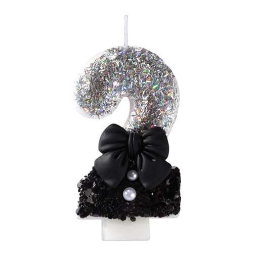Kerzen Geburtstag, 0-9 Geburtstagskerzen Zahlen Schöne Geburtstagskerze Dekoriert mit Perlen und Kleinen Schleifen Geburtstagskerzen Kinder für Geburtstage, Party, Hochzeiten oder (fashion, 2)