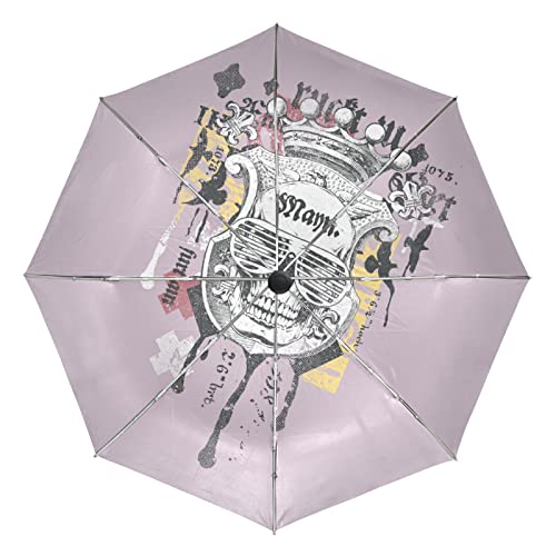 Parapluie automatique Vnurnrn crâne de roi cadeau violet pour fille