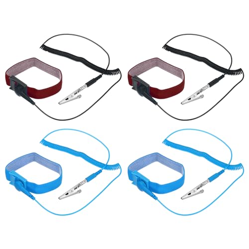 Image of MECCANIXITY 4 Pack ESD Anti Static Wrist Strap Adjustable Antistatic Bracelet Set Wire Alligator Clip for Computer Electronics Repair 2 Blue 2 Brown