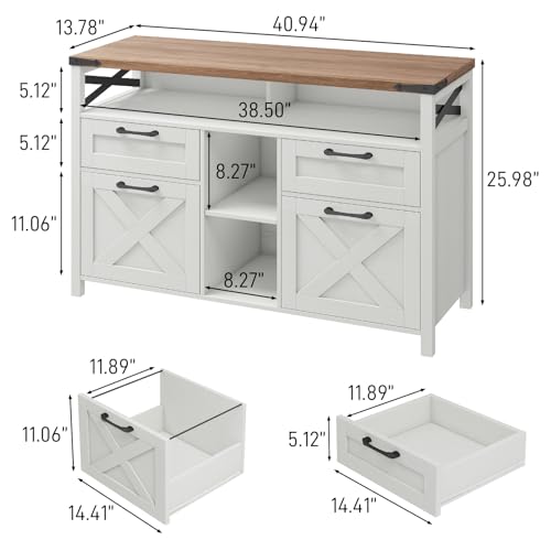 Vabches Farmhouse Filing Cabinet with Adjustable Shelf for Home Office, Lateral File Cabinets 4 Drawers with Open Storage Shelf, Filing Organization Storage Cabinets for Hanging Files Letter/A4 - Thumbnail 2