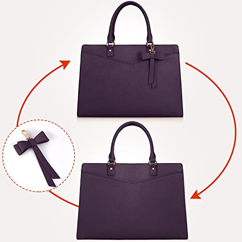 Laptop Bag For Women 15.6 Inch Leather Tote Bag Professional Business Office Work Bag Waterproof Briefcase Computer Tote Bag Large Capacity Lightweight Handbag Shoulder Bag, Dark Purple #TOP5