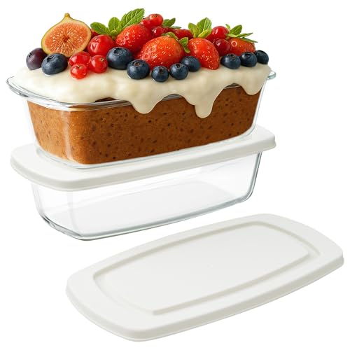 Navaris Molde Pan de Cristal con Tapa - 2x Fuente para Horno de Vidrio de Borosilicato 1,8 L -2x Molde Rectangular Reposteria Congelar y Recalentar - Apto Microondas y Lavavajillas