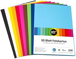 perfect ideaz 50 Sheets Coloured Art Paper A4, Card Stock, Construction Paper in A4 Size (8.27 x 11.69 in), in 10 Different Solid-Colours, 300 g/m² Quality Sheets