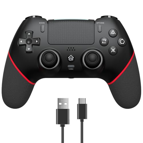 RCCBOOST Mando para PS4 con Programación TURBO MACRO, 2024 Nuevo Joystick Efecto HALL Sensible Sin Deriva, Batería 1000mAh Mando para PS4/ Pro/Slim con Altavoz Audio Jack(Rojo)