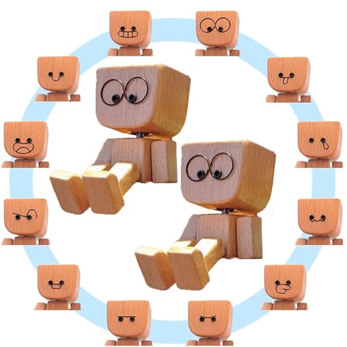 AIDODIA Wackelnder Holzman- Holzfigur WackelfüßE, Holz Wackelfigur - Holzfigur Auto, WackelmäNnchen Holz Mit 12 Magnetischen GesichtsausdrüCken, Holzfigurs Beweglich -Wackel-Auto-Ornament (2 PCS)
