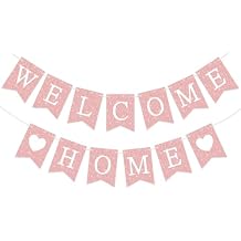 Yeaqee Welcome Home Banner Welcome Back Home Decorations 2 Hearts Sign for Housewarming Homecoming Military Return Party Decorations Photo Booth Props SignRose Gold