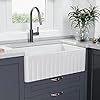 ELLAI Farmhouse Sink 30 Inch Fireclay Undermount Apron Front Elegant Farm Sink Single Bowl Kitchen Sink with Protective Bottom Grid and Strainer Gloss White