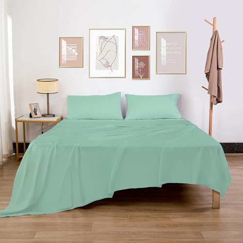 HBHLFZ Twin XL Flat Sheet - Ultra Soft Polyester Top Sheet - Hotel Quality Bed Sheets - Comfortable Wrinkle-Free - Easy to Care for - 1 Twin XL Flat Sheet Only(Twin XL,Green)
