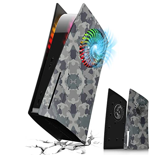 Frusde PS5 Plates with Cooling Vent, Gray Camouflage Shockproof PS5 Faceplates PS5 Console Cover, Hard PC Anti-Scratch PS5 Replacement Shell Plates PS5 Cover Plates for PS5 Console Disc Edition