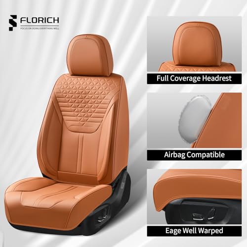 Image of FLORICH Car Seat Covers for Front Seats, Universal Seat Cushion 2 Seats, Car Seat Protector Waterproof, Premium Leather Automotive Seat Covers for Most Cars, Sedans, SUVs, and Trucks-Brown
