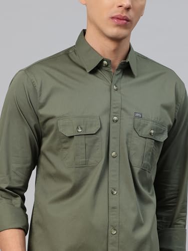 Image of Majestic Man Men's Washed Cotton Twill Casual Shirt -| with Dual Flap Pockets - Slim Fit | Full Sleeve | Casual Wear | Trendy & Comfortable