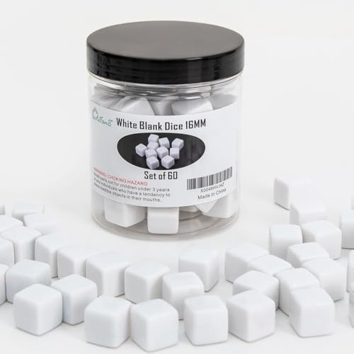 60 Pieces Blank Dice Write on,16MM Six-Sided White Cubes with Smoothed Surface for Board Games,DIY...