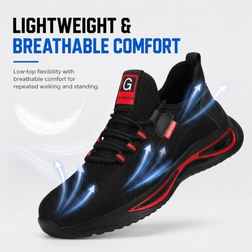 Image of GLANOUDUN Steel Toe Shoes for Men Lightweight Safety Toe Work Shoes Black
