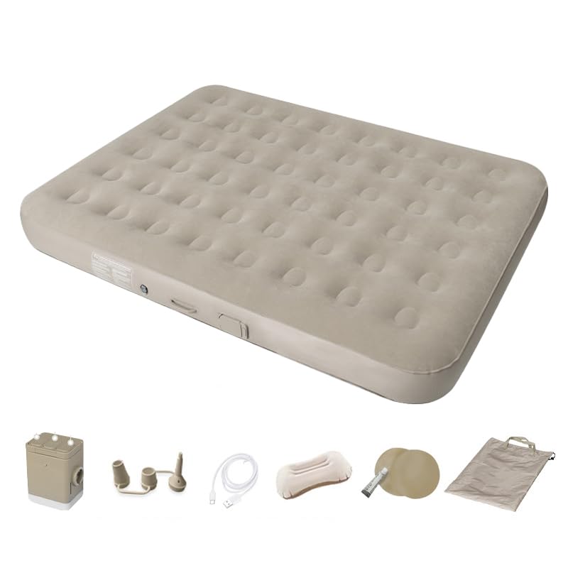 XTECH Comfort-Plush Luxury Air Mattress Bed with Inflatable Pillow, Repair Bag, Premium Double Airbed Adjustable Blow Up Mattress, Portable Travel Blow Up Bed, Easy/Quick Set UP (Double (height 25CM))