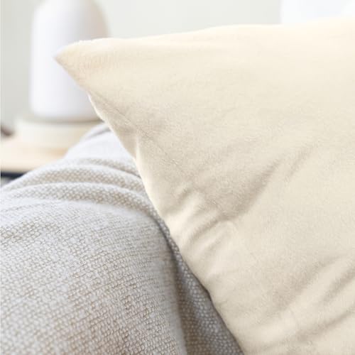 Image of Encasa XO Velvet Throw Pillow Covers 12x20 in (30x50 cm) - Cream - No Inserts, Pack of 2 Cases | Solid Plain Dyed Soft & Smooth, Square Decorative Cushion Covers for Living & Bedroom