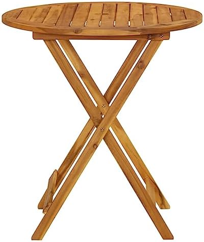 Free-Standing Folding Floating Table，Solid Acacia Wood Folding Patio Dining Table, Outdoor Round Garden Table with Umbrella Hole