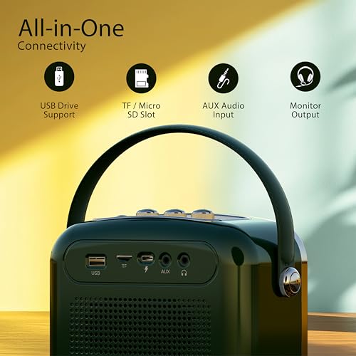 Image of iGear Classic Retro Bluetooth Speaker with Wireless Mic | 50W Powerful Sound, 2500mAh Battery, Bluetooth 5.3, MP3 Player, AUX | Portable Karaoke Speaker for Home, Parties (Green)