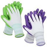 Aysatogc 2 Pairs Gardening Gloves, Outdoor Work Garden Gloves Breathable Rubber Coated Outdoor Protective Yard Glove with Grip for Women Men Garden Essentials (Green & Purple)