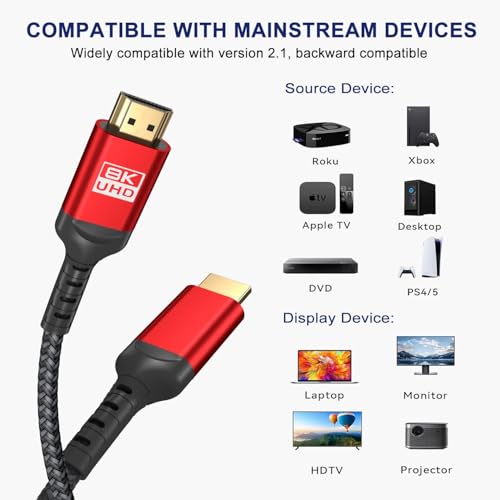 Image of 8K Ultra 48Gbps High Speed 12 FT HDMI Cable, 12 Foot -4K@120Hz 8K@120Hz, eARC, HDR10, DTS:X, HDCP 2.2 & 2.3, Compatible with PS4 /5,Blu-ray, Monitor,PC and More
