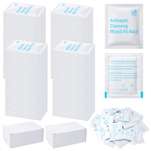 Treela 300 Pcs Sterile Saline Wipes Antiseptic Cleansing Individually Wrapped Travel Wet Wipes Unscented Cleansing Face Eye Wound Aftercare Swabs for Adult Travel Individual Packet