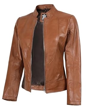 ladies brown leather biker jacket