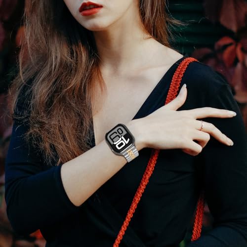 Image of baozai Compatible Apple Watch Bands 46mm 45mm 44mm 42mm 41mm 40mm 38mm, Stainless Steel Band with Screen Protector Case for Apple Watch Series 11 /10 /9 /8 /7 /6 /5 /4 /3 /2 /1 /SE3