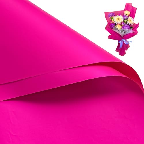 WRAPAHOLIC 20 Sheets Flower Wrapping Paper - 22.4 x 22.4 inch Pure Hot Pink Water-Resistant Floral Bouquet Wrapping Paper Florist Supplies Packaging for Wedding Birthday Gift DIY