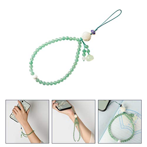 Hemobllo Crystal Phone Hand Wrist Lanyard Strap String Chinese Style Jade Pearls Chain Mobile Phone Pendants (Green) #TOP3