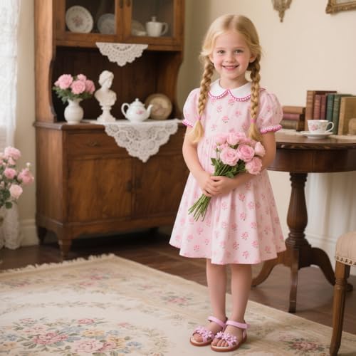Image of Kolan Toddler Girl Sandals Open Toe Flat Princess Dress Shoes Little Kids