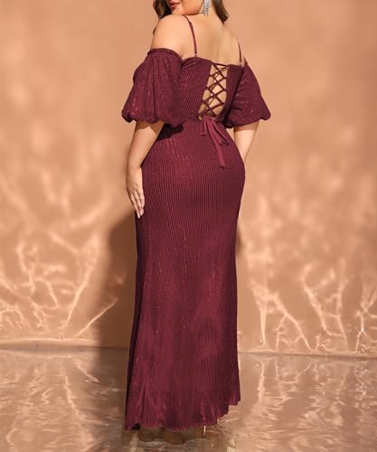 Image of Women's Plus Size Off The Shoulder Puff Sleeve Dress Sequin Formal Maxi Evening Cocktail Party Gowns