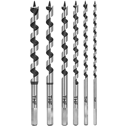 THF Auger Wood Drill Bit, 6 8 10 12 14 16mm Hex Shank Extra Long Wood Twist Auger Drill Bits Set