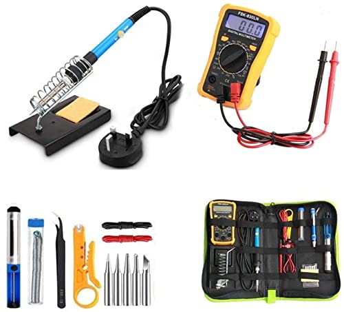 eWINNER 60W Adjustable Temperature Soldering Iron Kit with Digital Multimeter, Desoldering Pump, 5 Tips, Wire Stripper, Tweezers, Stand & Carry Bag – 18-in-1 Welding Tool Set for DIY & Repairs