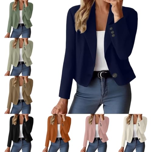 Cropped Blazers for Women Business Casual Open Front Long Sleeve One Button Suit Jacket Lightweigh Work Office Blazer4