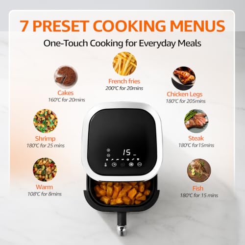 Image of Amazon Basics 3.5L Electric Air Fryer | 1200 W | Temp. Settings Up to 200C | 7 Pre-set Options | 360 High Speed Air Circulation | Non-Stick Coated | Touch Control Display | Black|BIS Certified