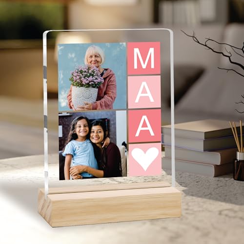 Image of Giftplease Customized Photo Frame With Wooden Stand | Personalised Printed Photo & Text Frame | Gift For Mom | Birthday | Mother's Day | (Transparent, 6x8 Inches, Tabletop) m 13