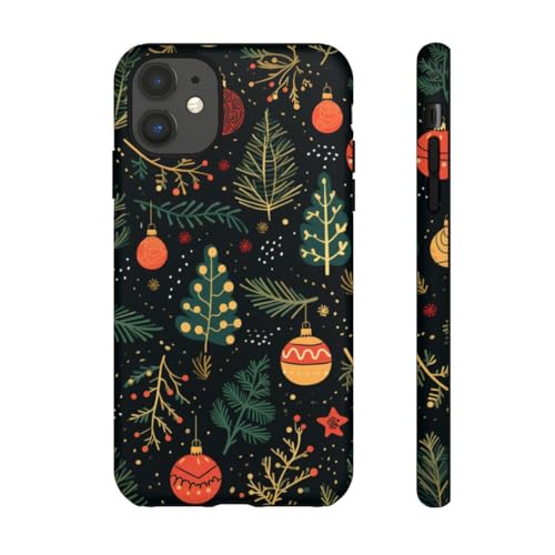 Coque rigide mate iPhone 11 noire protection motif Noël et sapin solide
