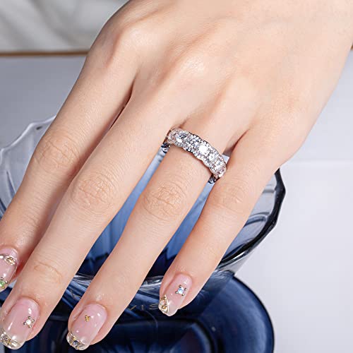 CannyCat Moissanite Eternity Ring 4.0mm 5.7 CTTW Full Moissanite Wedding Band for Women VVS D color Lab Created Diamond Anniversary Engagement Platinum Plated Silver Bezel Halo set Chunky Eternity by CannyCat - Image 3
