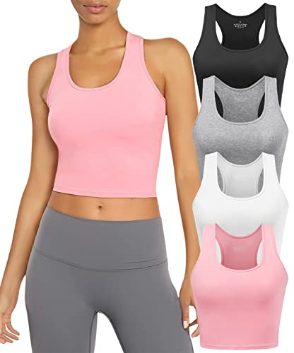 Image of Joviren Crop Tank Tops for Women Workout Cropped Athletic Shirts | 4 Pack Cotton Racerback Yoga Tops