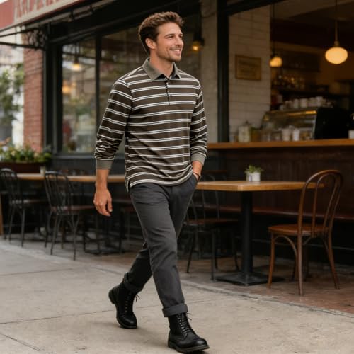 TAPULCO Polo Clásico para Hombre Ajuste Clásico con Rayas Manga Larga y Corta Casual Deportivo para Uso Diario miniatura 3