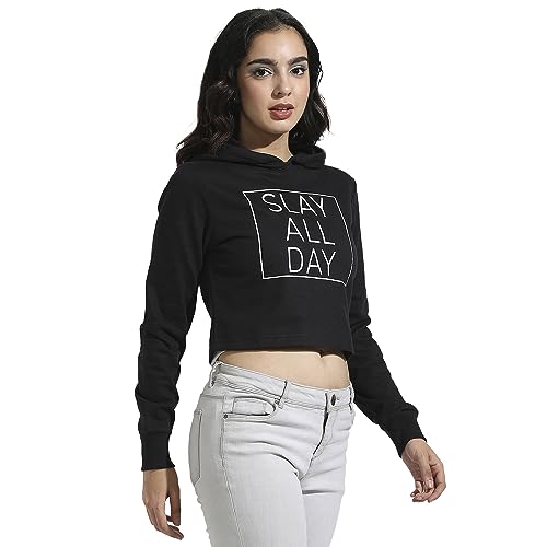 Image of PINACOLADA Women's Typographic Print Hoodie with Ribbed Hem for Casual Wear | Pull On Closure | Hooded Neck | Long Sleeve | Cotton Sweatshirt Crafted with Comfort Fit for Everyday Wear