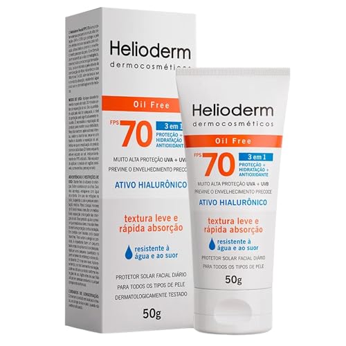 Protetor Solar Facial Helioderm FPS 70 Oil Free, Toque Seco, Controle de Oleosidade, Sem Cor, 50g