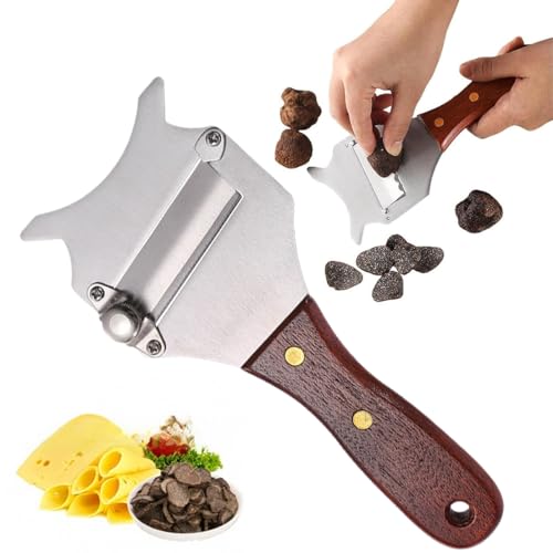 EJRUP Affetta Tartufo, Taglia Tartufo Professionale, Regolabile Affetta Verdure, in Acciaio Inox, Multifunzione, per Burro, Cioccolato, Formaggio, con Manico in Legno